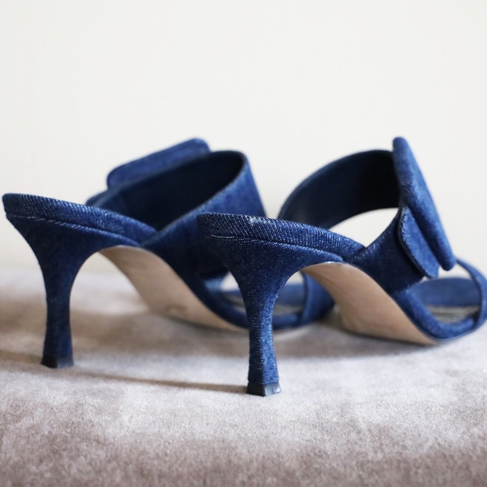 SOLD! Manolo Blahnik Denim Sandal Heel with Buckle - Picture 4 of 10